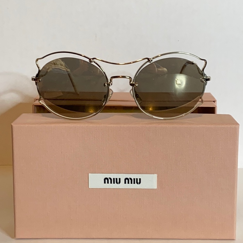 Designer NEW IN BOX - MIU MIU MU 50SS Round Wire Rim Designer Sunglasses, Gold